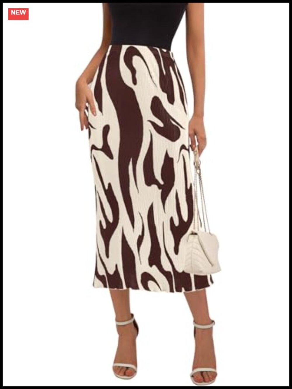 Pleated Midi Skirt High Waist A Line Graphic Print Long Skirt